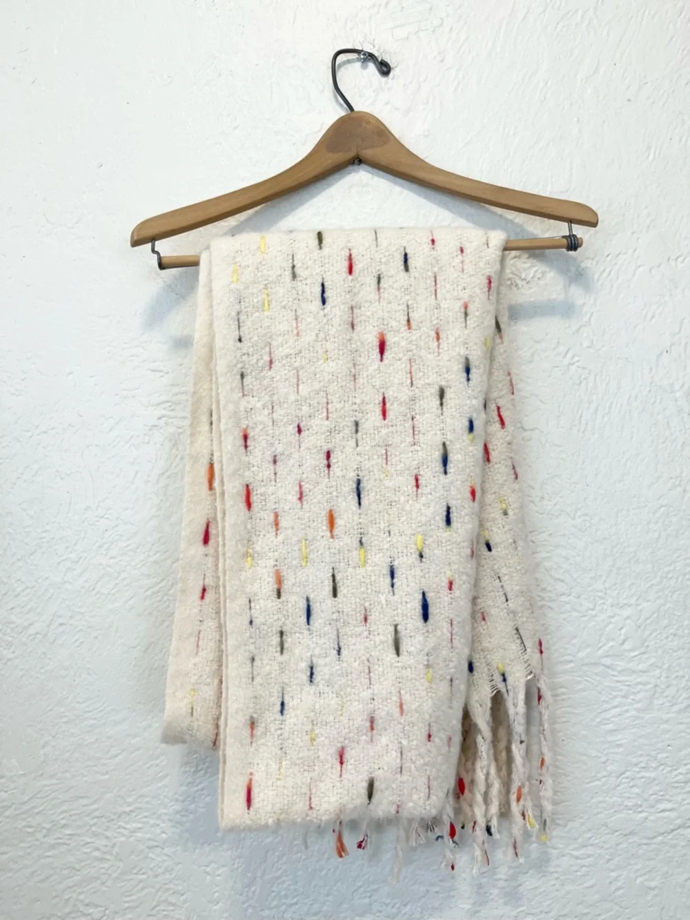 World Market Chunky Scarf Cream Ivory Fringe Boho Bohemian